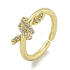 Twist Brass Micro Pave Cubic Zirconia Open Cuff Ring for Women RJEW-E296-07G-1