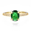 Green Cubic Zirconia Oval Open Cuff Ring for Women RJEW-N035-093-1