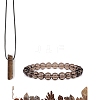 Natural Smoky Quartz Beads Stretch Bracelets & Pendant Necklaces Sets for Men PW-WGF85DB-11-1