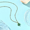 Saint Patrick's Day Brass Pave Cubic Zirconia Green Four-Leaf Clover Pendant 304 Stainless Steel Satellite Chain Necklaces NJEW-JN06677-1