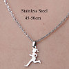 201 Stainless Steel Running Girl Pendant Necklace NJEW-OY001-30-3