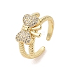 Bowknot Brass Micro Pave Clear Cubic Zirconia Open Cuff Rings RJEW-S417-03G-03-1