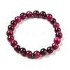 8mm Round Dyed Natural Magenta Tiger Eye Beaded Stretch Bracelets for Women Men BJEW-M318-01-1