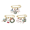 3Pcs 3 Style Christmas Tree & Snowman & Deer Alloy Enamel Charms Safety Pin Brooches JEWB-BR00094-1