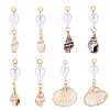 8Pcs 4 Styles Natural Spiral Shell Pendants and ABS Plastic Imitation Pearl Beads PALLOY-PH01748-1