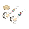 Dyed Synthetic Turquoise Crescent Moon with Tortoise Dangle Earring EJEW-JE05269-01-4