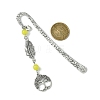 Tree of Life Feather Tibetan Style Alloy Pendant Bookmark with Cat Eye AJEW-JK00277-03-3