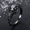 Flat Round Brass Jet Rhinestone Finger Rings FS-WG232E0-03-1