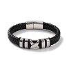 Men's Braided Black PU Leather Cord Bracelets BJEW-K243-23P-1