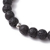 2Pcs Cross Natural Lava Rock & Synthetic Turquoise & Wood Round Beads Stretch Bracelets for Men Women BJEW-JB11832-6
