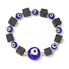 Natural Lava Rock & Handmade Lampwork Beads Stretch Bracelets BJEW-JB11984-04-2