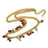 Natural Carnelian and Synthetic Malachite Round Beads and Red Strawberry Tassel 304 Stainless Steel Twisted Chain Necklaces NJEW-C092-03G-4