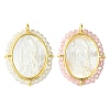 2Pcs 2 Colors Rack Plating Brass Micro Pave Cubic Zirconia & Shell Pendants KK-CJ0003-03-1