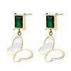 304 Stainless Steel Pave Green Cubic Zirconia Stud Earrings NH7651-1-1