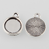 Tibetan Style Antique Silver Alloy Flat Round Pendant Cabochon Settings X-TIBEP-M022-26AS-2