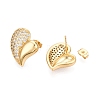 Left and Right Heart Brass Pave Clear Cubic Zirconia Stud Earrings EJEW-M258-040G-2