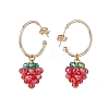 Glass Braided Beaded Strawberry Dangle Stud Earrings EJEW-TA00142-2