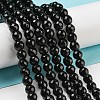 Faceted Round Natural Black Onyx Beads Strands G-S132-01-4