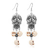 Alloy Skull Long Dangle Earrings with Synthetic Turquoise SKUL-PW0001-108A-01-1