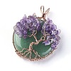 Natural Green Aventurine & Amethyst Big Pendants G-G771-B01-2