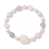 Heart Natural Aquamarine & Rose Quartz & Amethyst Beads Stretch Bracelets for Women BJEW-JB11759-2