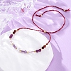 Faceted Round Natural Amethyst & Quartz Crystal Braided Bead Bracelets BJEW-F493-09G-05-1
