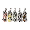 Natural Gemstone Alloy Rose Wrapped Hexagonal Prism Pointed Pendants GG-CBA040B-01AS-1