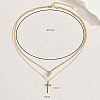 Stainless Steel Crystal Rhinestone Cross Pendant Double Layer Necklaces for Women BW9176-3