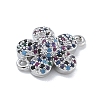 Rack Plating Brass Micro Pave Colorful Cubic Zirconia 5-Petal Flower Connector Charms KK-A234-068P-2