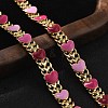 Heart Brass Enamel Link Chain Bracelets for Women BJEW-B125-04G-3
