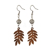 6 Pairs 6 Styles Natural Walnut Wood with Alloy Bead Dangle Earrings for Women EJEW-JE06102-3