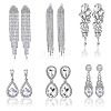 FIBLOOM 6 Pairs 6 Style Alloy Rhinestone Teardrop Dangle Clip-on Earrings EJEW-FI0002-91-8