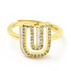 Mixed Color Enamel Initial Letter Adjustable Ring with Clear Cubic Zirconia RJEW-P045-01G-U-2