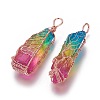 Electroplate Natural Quartz Crystal Big Wire Wrapped Pointed Pendants G-L520-B03-RG-2