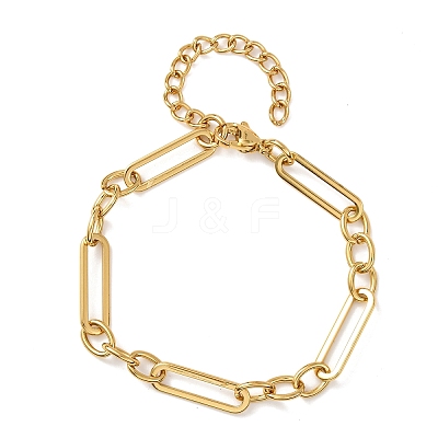 304 Stainless Steel Paperclip & Oval Link Cahin Bracelets for Women BJEW-F536-24G-1