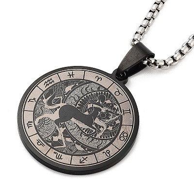Retro Mandala 201 Stainless Steel Box Chain Constellation Pendant Necklaces for Women Men NJEW-M223-01I-1