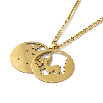 304 Stainless Steel Double Layer Pendant Necklaces NJEW-D047-02G-1