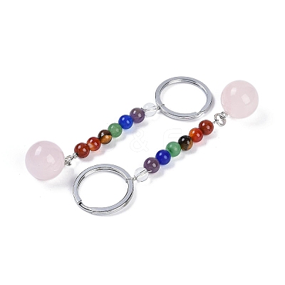 Natural Rose Quartz Round Beaded Keychain G-H076-01P-13-1