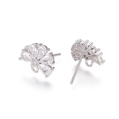 Brass Cubic Zirconia Stud Earring Findings X-EJEW-E257-05P-1