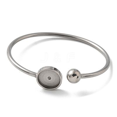 304 Stainless Steel Cuff Blank Bangle Bases with Round Tray STAS-Z088-04A-P-1