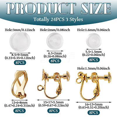 24Pcs 3 Styles 316 Stainless Steel Clip-on Earring Findings STAS-TA0006-31G-1