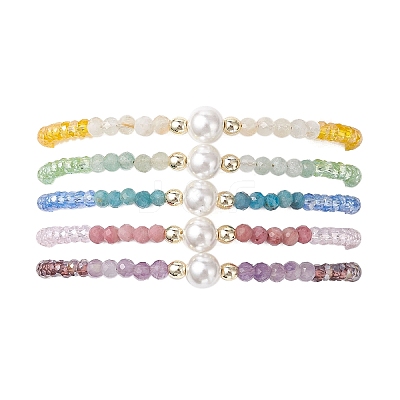 Natural & Synthetic Mixed Gemstone & Shell Pearl Beads & Glass Beaded Bracelets for Women BJEW-JB13078-1