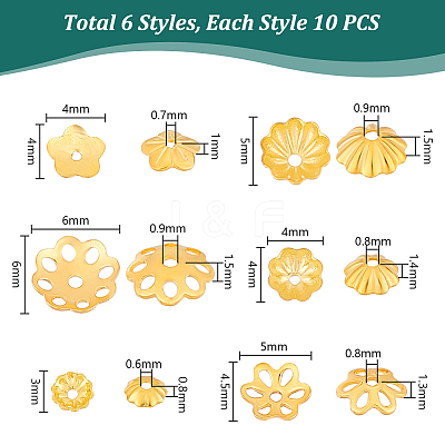 60Pcs 6 Styles 925 Sterling Silver Beads Caps STER-PH0001-76-1