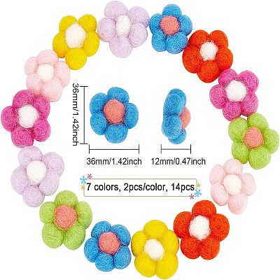 14Pcs 7 Colors Wool Needle Felting Flower Crafts DIY-FG0003-06-1