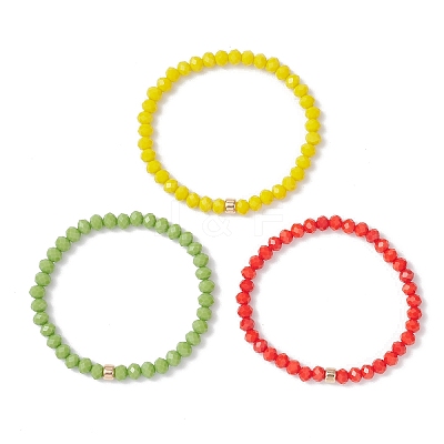 3Pcs Christmas Faceted Imitation Jade & Opaque Glass Rondelle Beaded Stretch Bracelets for Women BJEW-JB12563-06-1