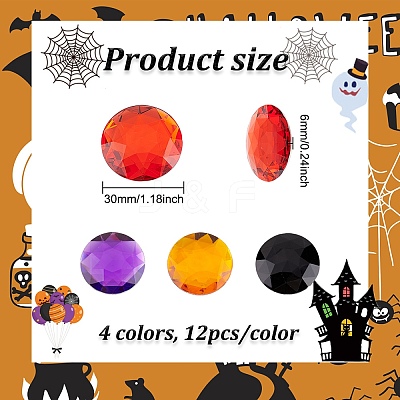 48Pcs 4 Styles Halloween Self-Adhesive Acrylic Rhinestone Stickers STIC-FG0001-06-1