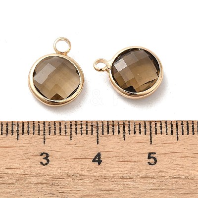 Golden Tone Brass Glass Flat Round Charms GLAA-M003-B-07G-1