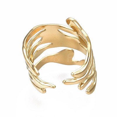 304 Stainless Steel Wave Open Cuff Ring X-RJEW-T023-31G-1