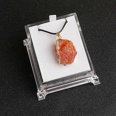 Electroplated Raw Natural Carnelian Neggets Pendant Black Wax Cord Necklaces FS-WG48460-15-1