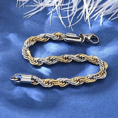 304 Stainless Steel Rope Chain Bracelets for Women BJEW-C091-03B-GP-1